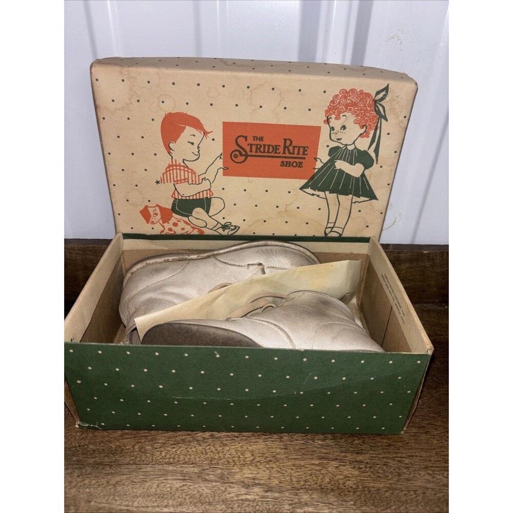 Vintage Stride Rite Baby Booties Size 3.5D Leather Upper Cute Sweet Retro